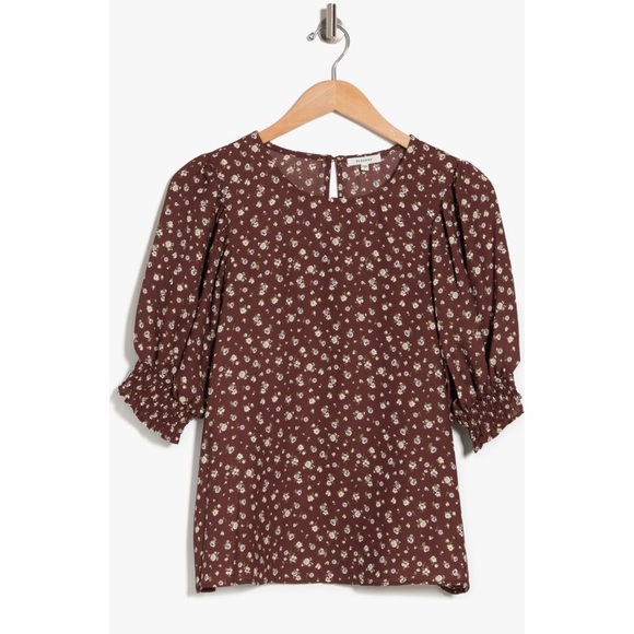 Pleione Brown Floral Puff-Sleeve Blouse - Picture 2 of 12